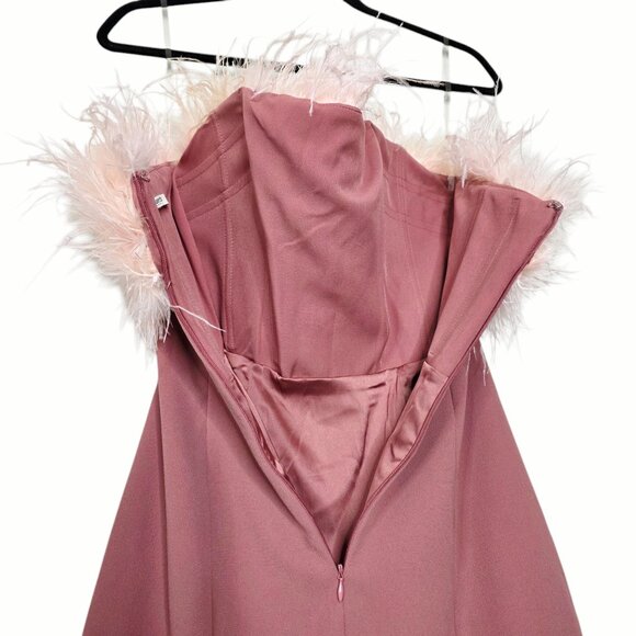 House of CB Alexa Mini Dress Warm Pink Feather Strapless Size S - Picture 8 of 14